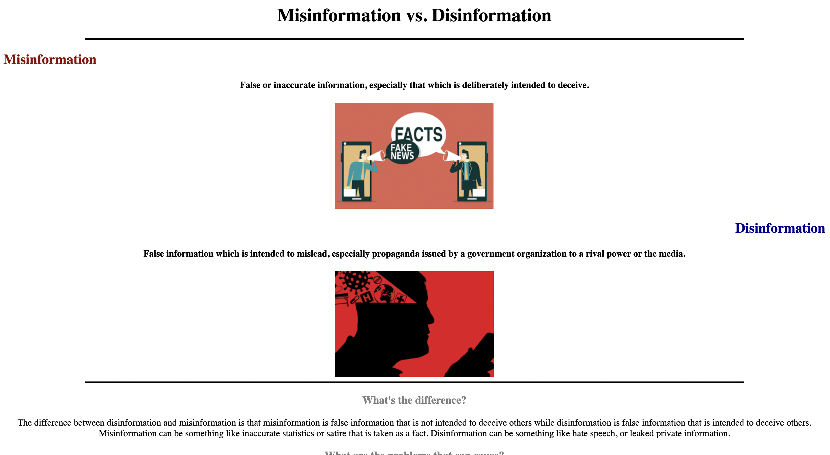 misinformation vs disinformation screenshot